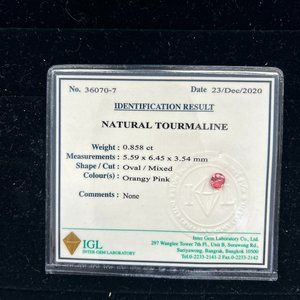 Natural Mozambique Tourmaline - IGL Certified 0.858 Carat Oval Pink Gemstone